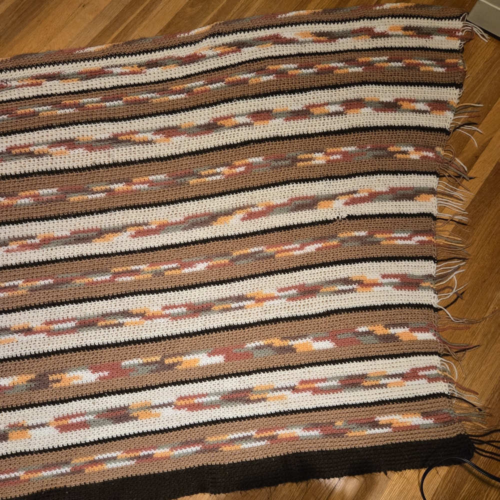 Multicolor Striped Knit/Crochet Throw‎ Soft